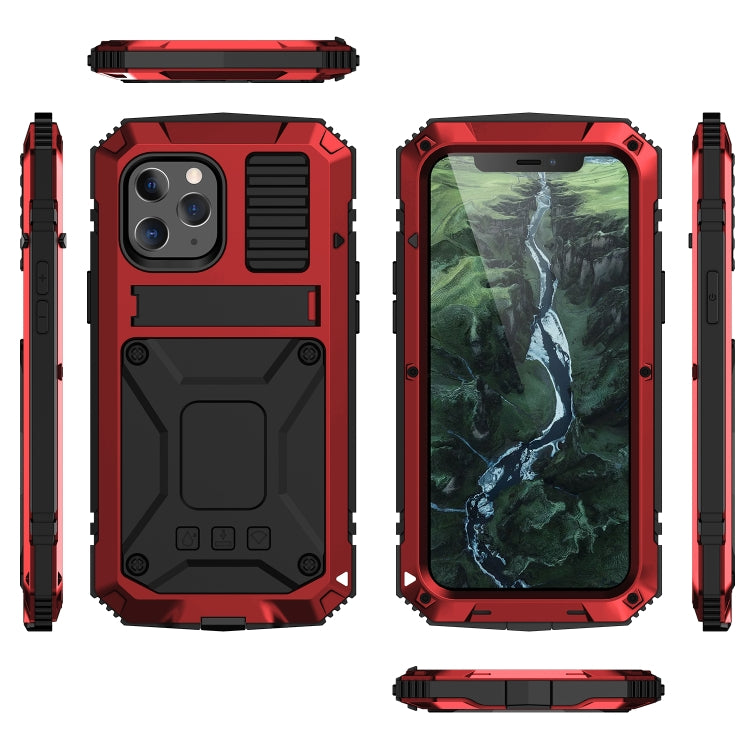 For iPhone 12 / 12 Pro R-JUST Shockproof Waterproof Dust-proof Metal + Silicone Protective Case with Holder(Red) - iPhone 12 / 12 Pro Cases by R-JUST | Online Shopping South Africa | PMC Jewellery | Buy Now Pay Later Mobicred