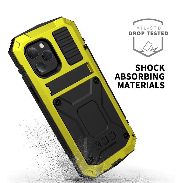 For iPhone 12 / 12 Pro R-JUST Shockproof Waterproof Dust-proof Metal + Silicone Protective Case with Holder(Yellow) - iPhone 12 / 12 Pro Cases by R-JUST | Online Shopping South Africa | PMC Jewellery | Buy Now Pay Later Mobicred