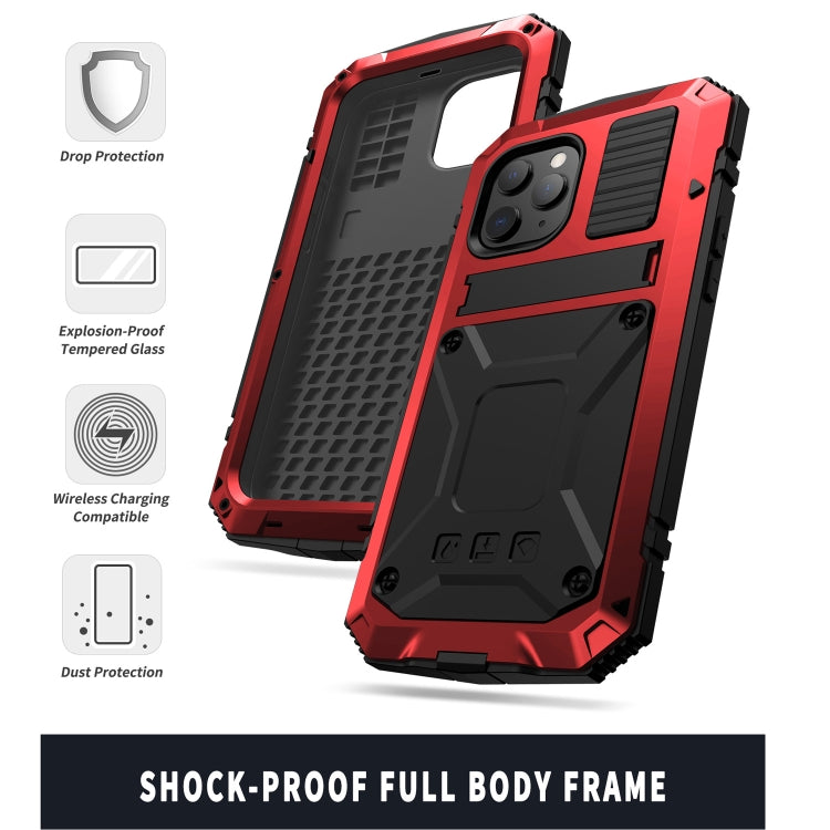 For iPhone 12 mini R-JUST Shockproof Waterproof Dust-proof Metal + Silicone Protective Case with Holder (Red) - iPhone 12 mini Cases by R-JUST | Online Shopping South Africa | PMC Jewellery