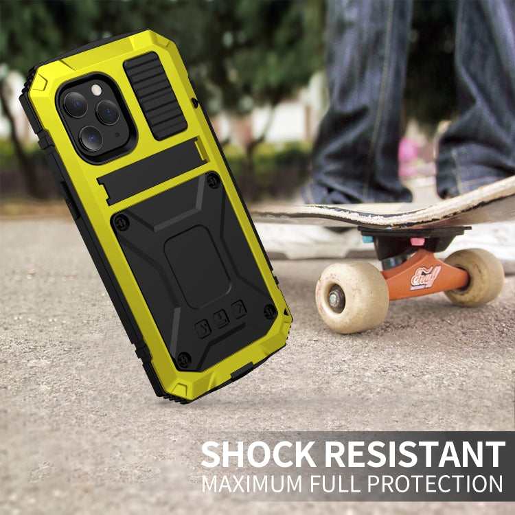 For iPhone 12 mini R-JUST Shockproof Waterproof Dust-proof Metal + Silicone Protective Case with Holder (Yellow) - free shipping - PMC TechLife - Order now!