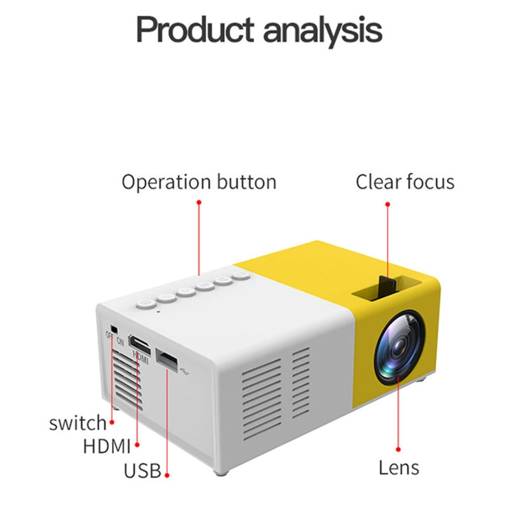 J9 1920x1080P 15 ANSI Portable Home Theater Mini LED HD Digital Projector, Basic Version, US Plug(Yellow White) - Mini Projector by PMC Jewellery | Online Shopping South Africa | PMC Jewellery | Buy Now Pay Later Mobicred