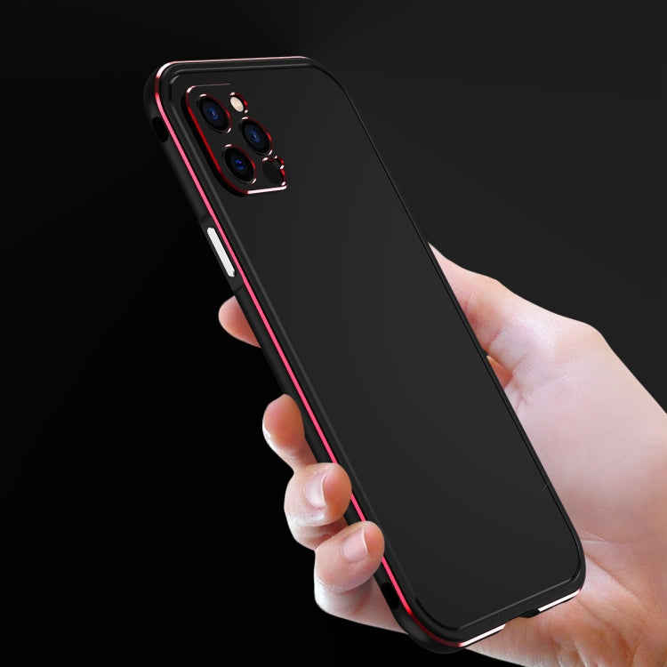 For iPhone 12 Aurora Series Lens Protector + Metal Frame Protective Case(Black Red) - iPhone 12 / 12 Pro Cases by PMC Jewellery | Online Shopping South Africa | PMC Jewellery