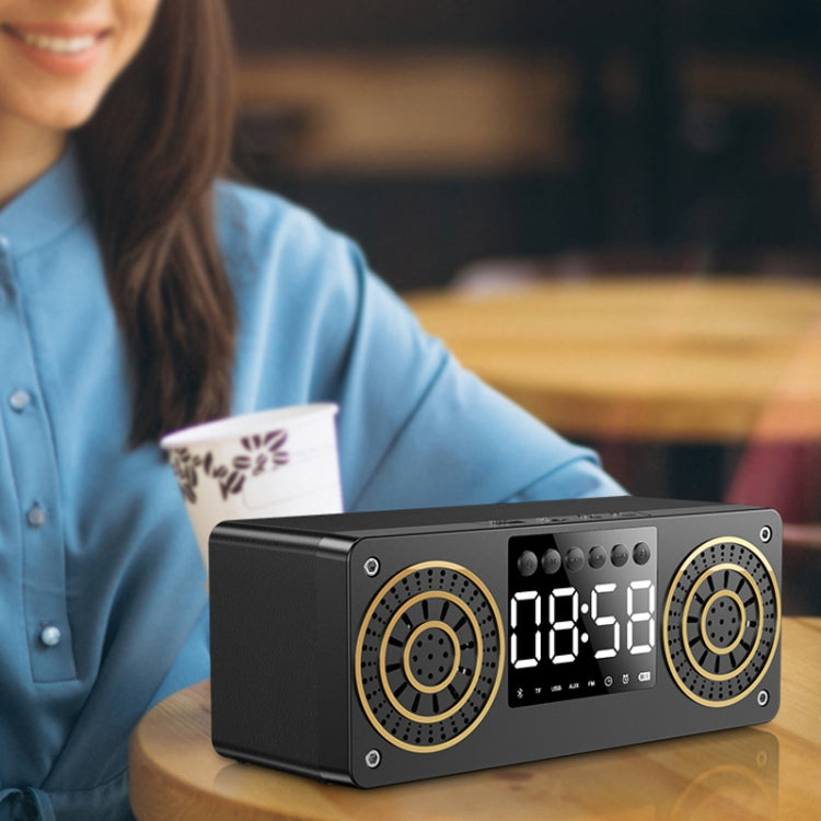 A10 Subwoofer Wooden Clock Bluetooth 5.0 Speaker, Support TF Card & U Disk Play & FM Radio(Yellow) - Desktop Speaker by PMC Jewellery | Online Shopping South Africa | PMC Jewellery