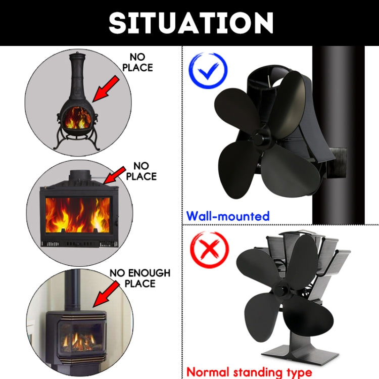 YL-105 4-Blade Aluminum Heat Powered Fireplace Stove Fan(Grey) - Fireplace Fan by PMC Jewellery | Online Shopping South Africa | PMC Jewellery | Buy Now Pay Later Mobicred