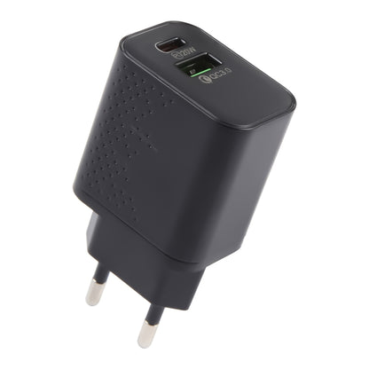 LZ-105A+C PD 20W USB-C/Type-C+QC 3.0 USB Ports Dot Pattern Travel Charger, EU Plug(Black) - USB Charger by PMC Jewellery | Online Shopping South Africa | PMC Jewellery | Buy Now Pay Later Mobicred