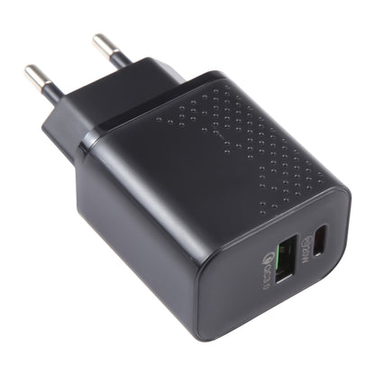 LZ-105A+C PD 20W USB-C/Type-C+QC 3.0 USB Ports Dot Pattern Travel Charger, EU Plug(Black) - USB Charger by PMC Jewellery | Online Shopping South Africa | PMC Jewellery | Buy Now Pay Later Mobicred