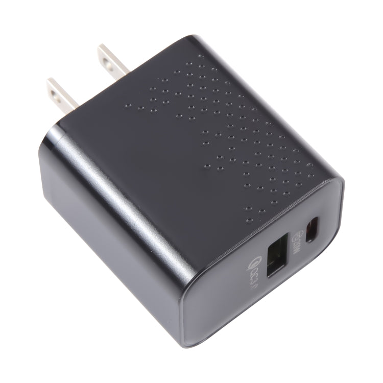 LZ-105A+C PD 20W USB-C/Type-C+QC 3.0 USB Ports Dot Pattern Travel Charger, US Plug(Black) - USB Charger by PMC Jewellery | Online Shopping South Africa | PMC Jewellery | Buy Now Pay Later Mobicred