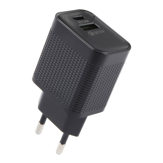 LZ-106A+C PD 20W USB-C/Type-C+QC 3.0 USB Ports Plaid Pattern Travel Charger, EU Plug(Black) - USB Charger by PMC Jewellery | Online Shopping South Africa | PMC Jewellery | Buy Now Pay Later Mobicred