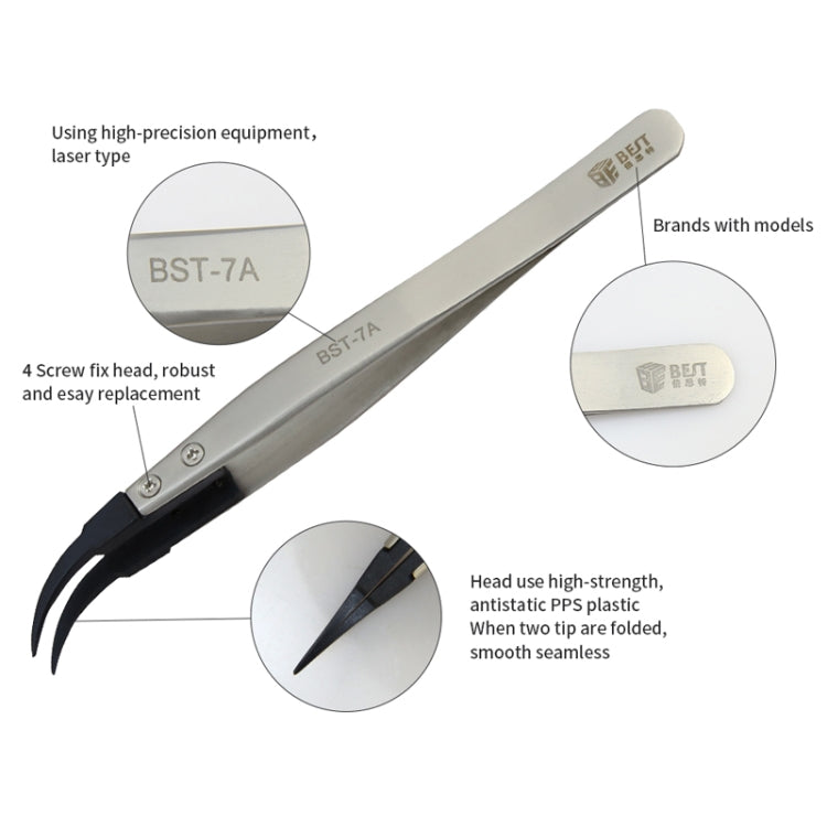 BEST BST-7A  Curved Head Tweezers for Mobile Phone / Computer Repair - Tweezers by BEST | Online Shopping South Africa | PMC Jewellery | Buy Now Pay Later Mobicred