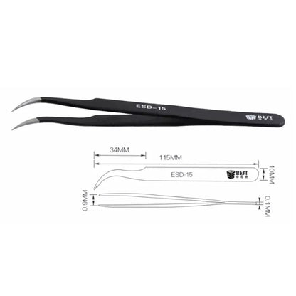 BEST BST-15 Precision Anti-static ESD Stainless Steel Tweezers - Tweezers by BEST | Online Shopping South Africa | PMC Jewellery | Buy Now Pay Later Mobicred