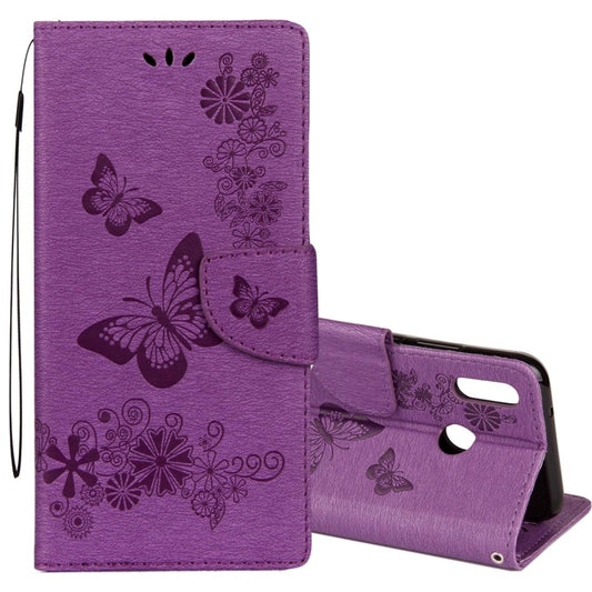 For Huawei  P20 Lite Vintage Embossed Floral Butterfly Pattern Horizontal Flip Leather Case with Card Slot & Holder & Wallet & Lanyard (Purple) - Huawei Cases by PMC Jewellery | Online Shopping South Africa | PMC Jewellery