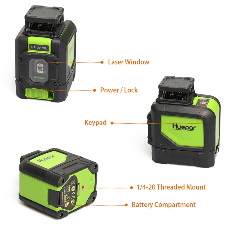 901CG H360 Degrees / V130 Degrees Laser Level Covering Walls and Floors 5 Line Green Beam IP54 Water / Dust proof(Green) - Laser Rangefinder by PMC Jewellery | Online Shopping South Africa | PMC Jewellery | Buy Now Pay Later Mobicred