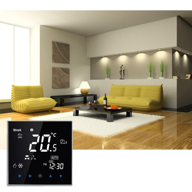 BAC-2000 Central Air Conditioning Type Touch LCD Digital 2-pipe Fan Coil Unit Room Thermostat, Display Fan Speed / Clock / Temperature  / Time / Week / Heat etc.(Black) - Indoor Thermometer by PMC Jewellery | Online Shopping South Africa | PMC Jewellery | Buy Now Pay Later Mobicred