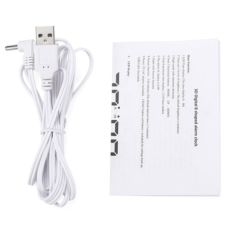 Multi-Function Large 3D LED Digital Wall Alarm Clock with Snooze Function, 12/24 Hours Display for Home, Kitchen, Office, DC 5V, CE Certificated(White) - Wall Clock by PMc TechLife | Online Shopping South Africa | PMc TechLife | Buy Now Pay Later Mobicred