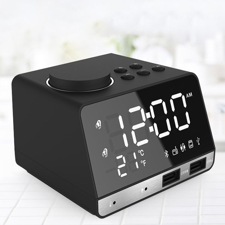 K11 Bluetooth Alarm Clock Speaker Creative Digital Music Clock Display Radio with Dual USB Interface, Support U Disk / TF Card / FM / AUX, US Plug(Black) - Alarm Clocks by PMc TechLife | Online Shopping South Africa | PMc TechLife | Buy Now Pay Later Mobicred
