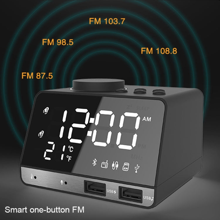 K11 Bluetooth Alarm Clock Speaker Creative Digital Music Clock Display Radio with Dual USB Interface, Support U Disk / TF Card / FM / AUX, US Plug(Black) - Alarm Clocks by PMc TechLife | Online Shopping South Africa | PMc TechLife | Buy Now Pay Later Mobicred