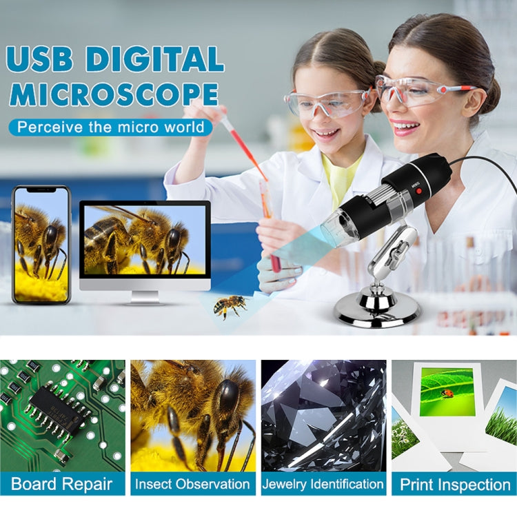 1600X Magnifier HD Image Sensor 3 in 1 USB Digital Microscope with 8 LED & Professional Stand (Grey) - Digital Microscope by PMC Jewellery | Online Shopping South Africa | PMC Jewellery | Buy Now Pay Later Mobicred