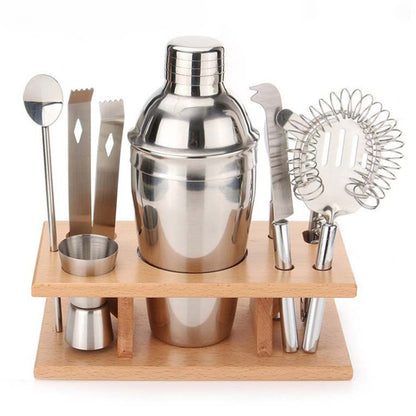 9 in 1 Stainless Steel Cocktail Shaker Tools Set with Wooden Mount, Capacity: 550ml - Bartending Tools by PMC Jewellery | Online Shopping South Africa | PMC Jewellery | Buy Now Pay Later Mobicred