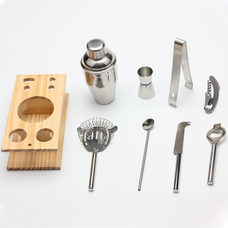 9 in 1 Stainless Steel Cocktail Shaker Tools Set with Wooden Mount, Capacity: 550ml - Bartending Tools by PMC Jewellery | Online Shopping South Africa | PMC Jewellery | Buy Now Pay Later Mobicred