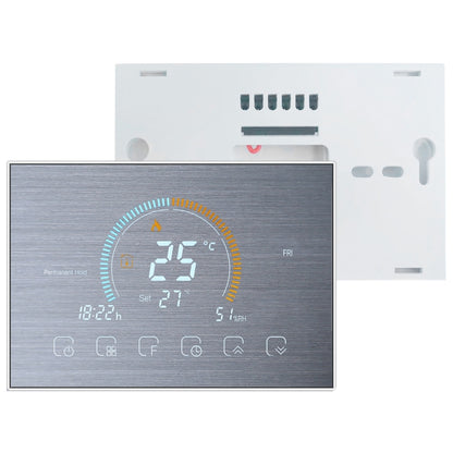 BHT-8000-GCLW-SS Brushed Stainless Steel Mirror Controlling Water/Gas Boiler Heating Energy-saving and Environmentally-friendly Smart Home Negative Display LCD Screen Round Room Thermostat with WiFi - Thermostat & Thermometer by PMC Jewellery | Online Shopping South Africa | PMC Jewellery | Buy Now Pay Later Mobicred