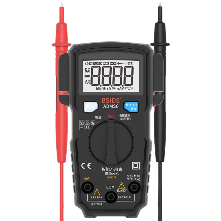 BSIDE ADMS6 High-precision Fully Automatic Small Digital Intelligent Multimeter with HD Digital Display & Shockproof Cover, Support Function Range Switch & Double-sided Pen Holder (Black) - Digital Multimeter by PMC Jewellery | Online Shopping South Africa | PMC Jewellery | Buy Now Pay Later Mobicred