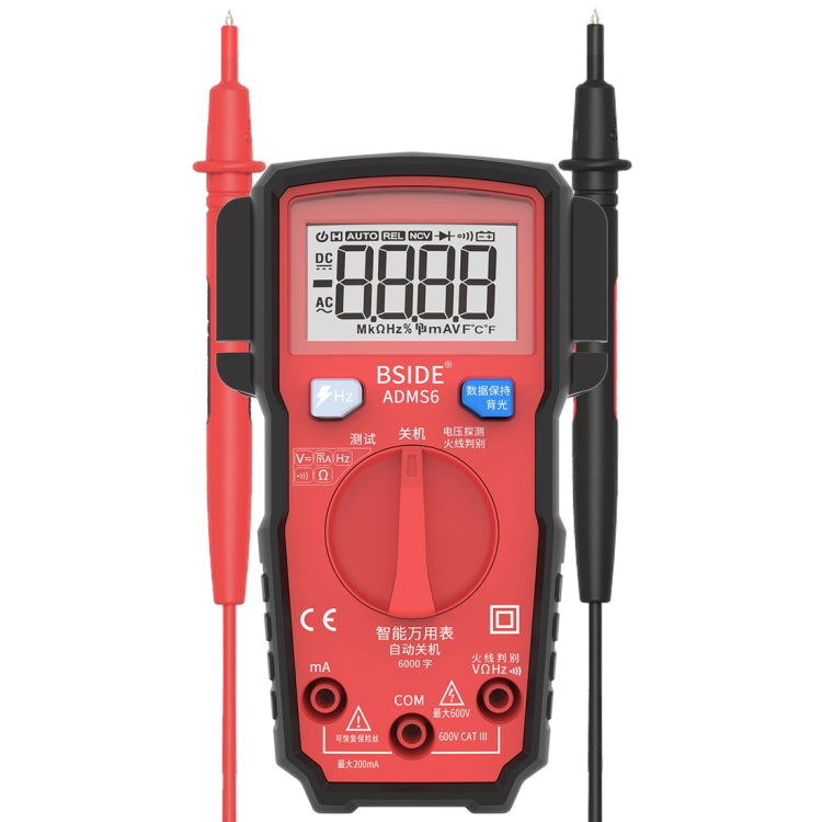 BSIDE ADMS6 High-precision Fully Automatic Small Digital Intelligent Multimeter with HD Digital Display & Shockproof Cover, Support Function Range Switch & Double-sided Pen Holder (Red) - Digital Multimeter by PMC Jewellery | Online Shopping South Africa | PMC Jewellery | Buy Now Pay Later Mobicred