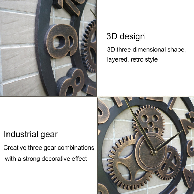 Retro Wooden Round Single-sided Gear Clock Rome Number Wall Clock, Diameter: 30cm(Gold) - Wall Clock by PMc TechLife | Online Shopping South Africa | PMc TechLife | Buy Now Pay Later Mobicred