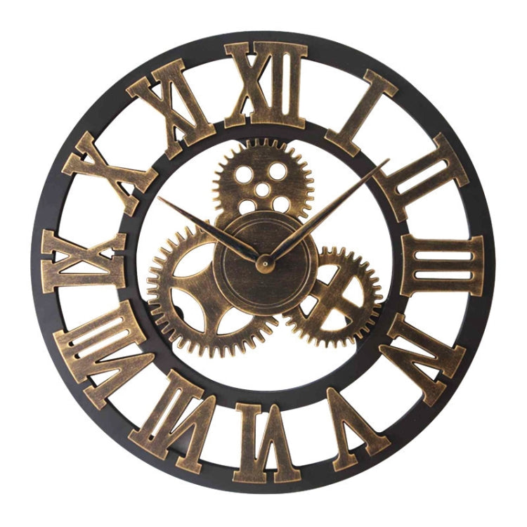 Retro Wooden Round Single-sided Gear Clock Rome Number Wall Clock, Diameter: 45cm (Gold) - Wall Clock by PMc TechLife | Online Shopping South Africa | PMc TechLife | Buy Now Pay Later Mobicred
