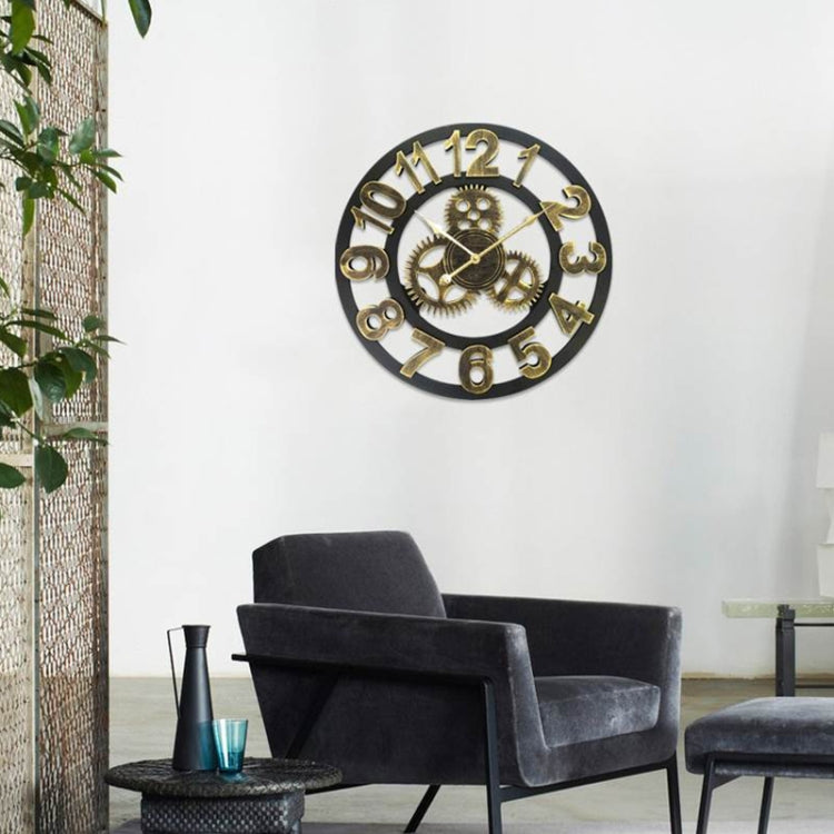 Retro Wooden Round Single-sided Gear Clock Number Wall Clock, Diameter: 50cm (Gold) - Wall Clock by PMc TechLife | Online Shopping South Africa | PMc TechLife | Buy Now Pay Later Mobicred