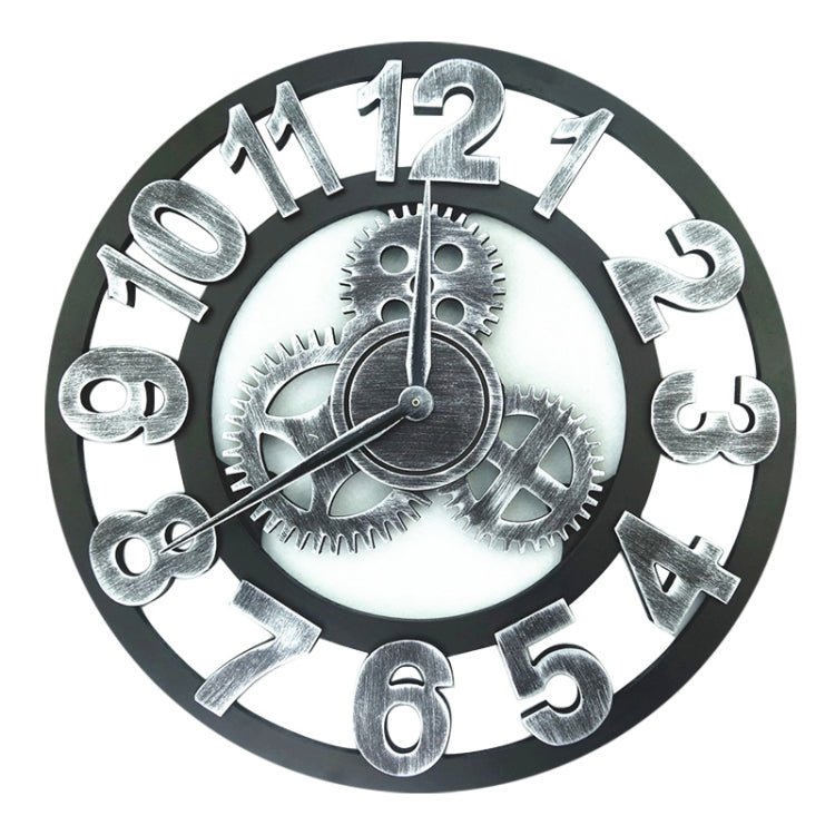 Retro Wooden Round Single-sided Gear Clock Number Wall Clock, Diameter: 50cm (Silver) - Wall Clock by PMc TechLife | Online Shopping South Africa | PMc TechLife | Buy Now Pay Later Mobicred