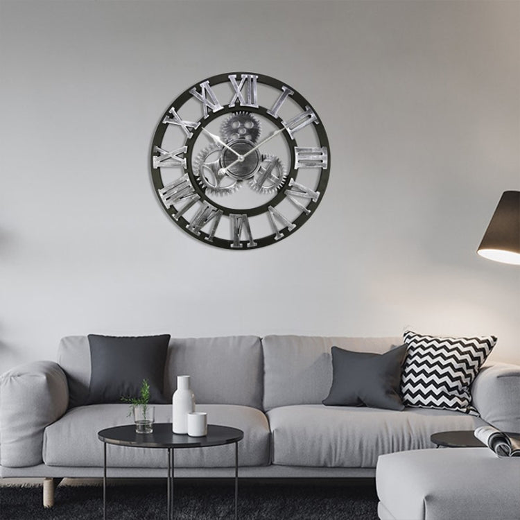 Retro Wooden Round Single-sided Gear Clock Rome Number Wall Clock, Diameter: 70cm(Silver) - Wall Clock by PMc TechLife | Online Shopping South Africa | PMc TechLife | Buy Now Pay Later Mobicred