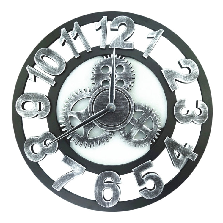 Retro Wooden Round Single-sided Gear Clock Arabic Number Wall Clock, Diameter: 30cm (Silver) - Wall Clock by PMc TechLife | Online Shopping South Africa | PMc TechLife | Buy Now Pay Later Mobicred