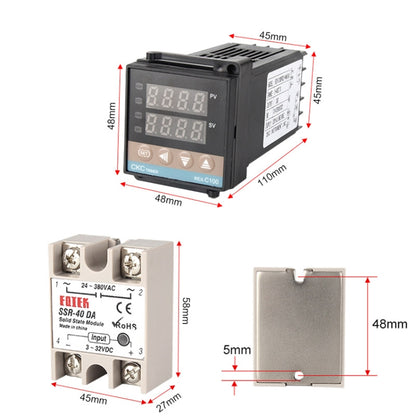 REX-C100 Thermostat + Thermocouple + SSR-60 DA Solid State Module Intelligent Temperature Control Kit - Components Kits by PMC Jewellery | Online Shopping South Africa | PMC Jewellery | Buy Now Pay Later Mobicred