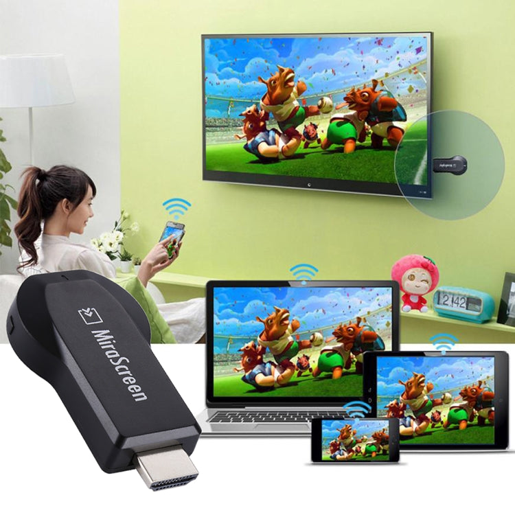 MiraScreen WiFi Display Dongle / Miracast Airplay DLNA Display Receiver Dongle Wireless Mirroring Screen Device with 2 in 1 USB Cable (Black) - Wireless Display Dongle by PMC Jewellery | Online Shopping South Africa | PMC Jewellery | Buy Now Pay Later Mobicred