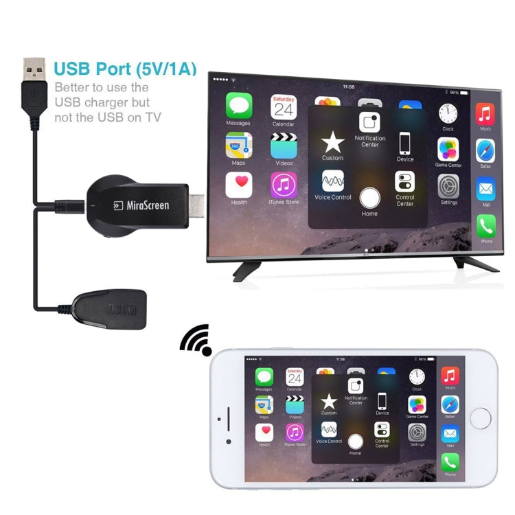 MiraScreen WiFi Display Dongle / Miracast Airplay DLNA Display Receiver Dongle Wireless Mirroring Screen Device with 2 in 1 USB Cable (Black) - Wireless Display Dongle by PMC Jewellery | Online Shopping South Africa | PMC Jewellery | Buy Now Pay Later Mobicred