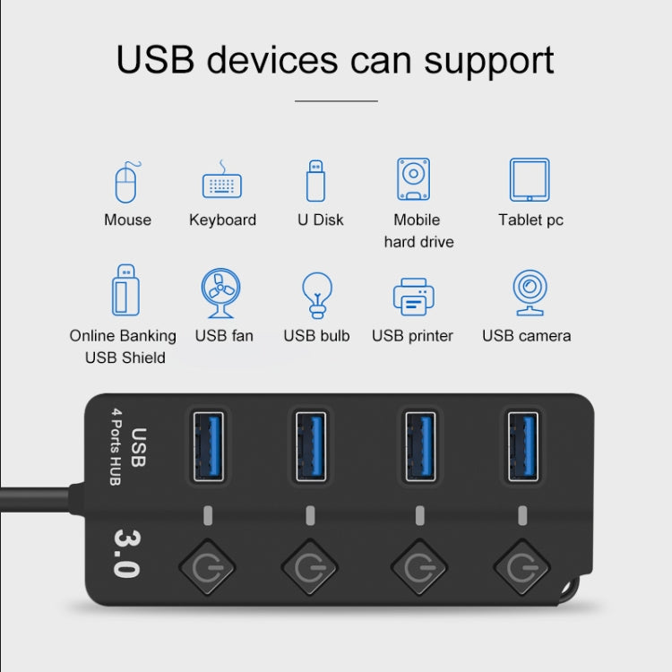 Onten 5301 USB 3.0 Male to 4 USB 2.0 Female Splitter Extender with Independent Switch - USB 2.0 HUB by Onten | Online Shopping South Africa | PMC Jewellery | Buy Now Pay Later Mobicred