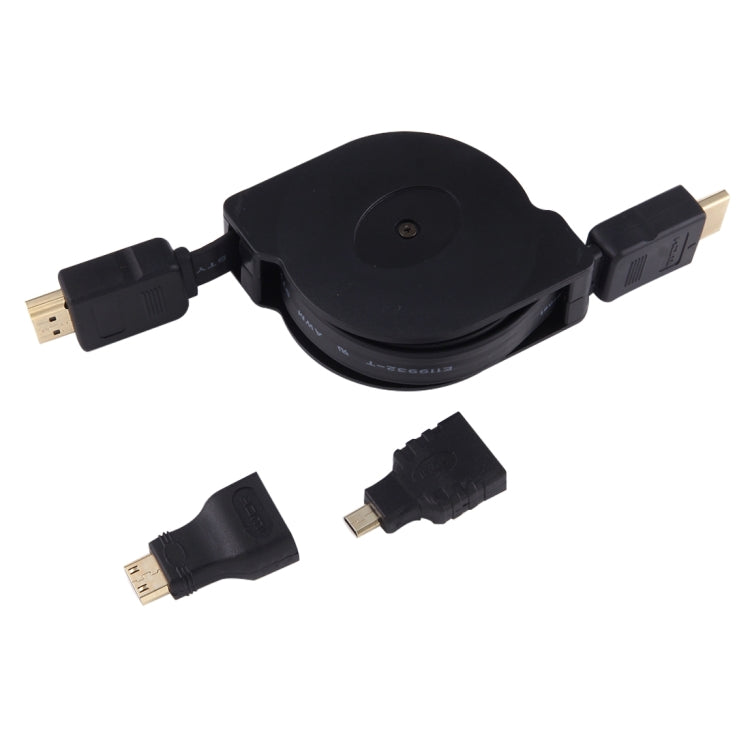 1m HDMI Male to HDMI Male Retractable Video Audio Connector Adapter Cable with Mini HDMI & Micro HDMI Adapters for HDTV Monitor & Projector & PC & Cameras & Tablets & Smartphones - Converter by PMC Jewellery | Online Shopping South Africa | PMC Jewellery | Buy Now Pay Later Mobicred