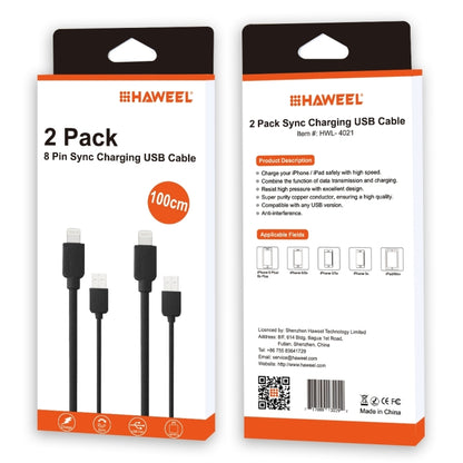 2 PCS HAWEEL 1m High Speed 8 pin to USB Sync and Charging Cable Kit for iPhone, iPad(Black) - Normal Style Cable by PMC Jewellery | Online Shopping South Africa | PMC Jewellery | Buy Now Pay Later Mobicred