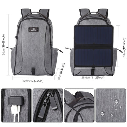 HAWEEL 14W Foldable Removable Solar Power Outdoor Portable Canvas Dual Shoulders Laptop Backpack, USB Output: 5V 2.1A Max(Grey) - Backpack by HAWEEL | Online Shopping South Africa | PMC Jewellery | Buy Now Pay Later Mobicred