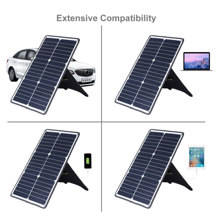 HAWEEL Portable 20W Monocrystalline Silicon Solar Power Panel Charger, with USB Port & Holder & Tiger Clip, Support QC3.0 and AFC(Black) - Charger by HAWEEL | Online Shopping South Africa | PMC Jewellery | Buy Now Pay Later Mobicred