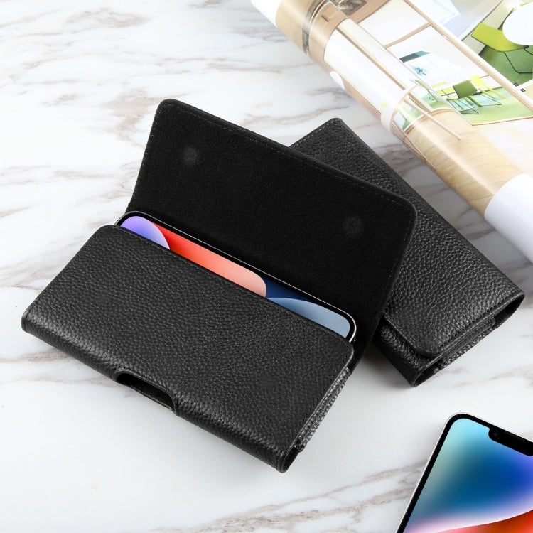 HAWEEL 4.7-6.1 inch Litchi Texture Genuine Leather Phone Belt Clip Horizontal Carrying Pouch (Black) -  by HAWEEL | Online Shopping South Africa | PMC Jewellery | Buy Now Pay Later Mobicred