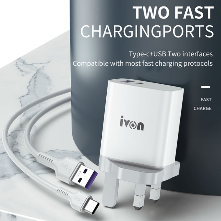 IVON AD52 18W USB-C / Type-C + USB Dual Port PD Fast Charge(US Plug) - USB Charger by IVON | Online Shopping South Africa | PMC Jewellery | Buy Now Pay Later Mobicred