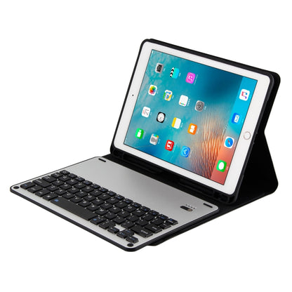 FT-1038E Detachable Bluetooth 3.0 Aluminum Alloy Keyboard + Lambskin Texture Leather Tablet Case for iPad Air / Air 2 / iPad Pro 9.7 inch, with Pen Slot / Water Repellent / Three-gear Angle Adjustment / Magnetic / Sleep Function (Black Silver) - For iPad Pro by PMC Jewellery | Online Shopping South Africa | PMC Jewellery