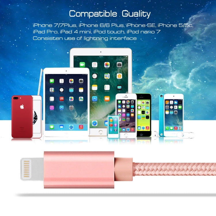 3m 3A Woven Style Metal Head 8 Pin to USB Data / Charger Cable(Rose Gold) - Normal Style Cable by PMC Jewellery | Online Shopping South Africa | PMC Jewellery | Buy Now Pay Later Mobicred