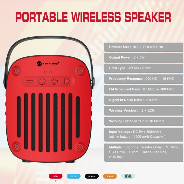 NewRixing NR-4014 Outdoor Portable Hand-held Bluetooth Speaker with Hands-free Call Function, Support TF Card & USB & FM & AUX (Red) - Desktop Speaker by NewRixing | Online Shopping South Africa | PMC Jewellery | Buy Now Pay Later Mobicred