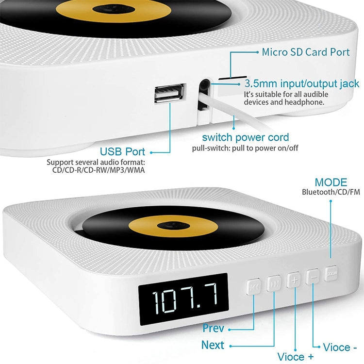 The Second Generation Portable Digital Display Bluetooth Speaker CD Player with Remote Control (White) - DVD & LCD Player by PMC Jewellery | Online Shopping South Africa | PMC Jewellery | Buy Now Pay Later Mobicred