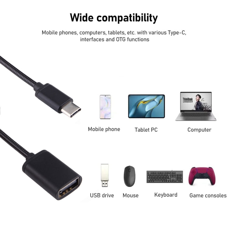 8.3cm USB Female to Type-C Male Metal Wire OTG Cable Charging Data Cable(Silver) - OTG Adapter by PMC Jewellery | Online Shopping South Africa | PMC Jewellery | Buy Now Pay Later Mobicred