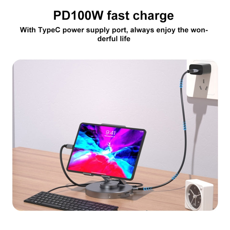 V269B 10 in 1 Type-C / USB-C PD Power 4K/60Hz Multiport HUB RJ45 Expansion Dock Swivel Stand HDMI Dongle Docking Station - Desktop Holder by PMC Jewellery | Online Shopping South Africa | PMC Jewellery