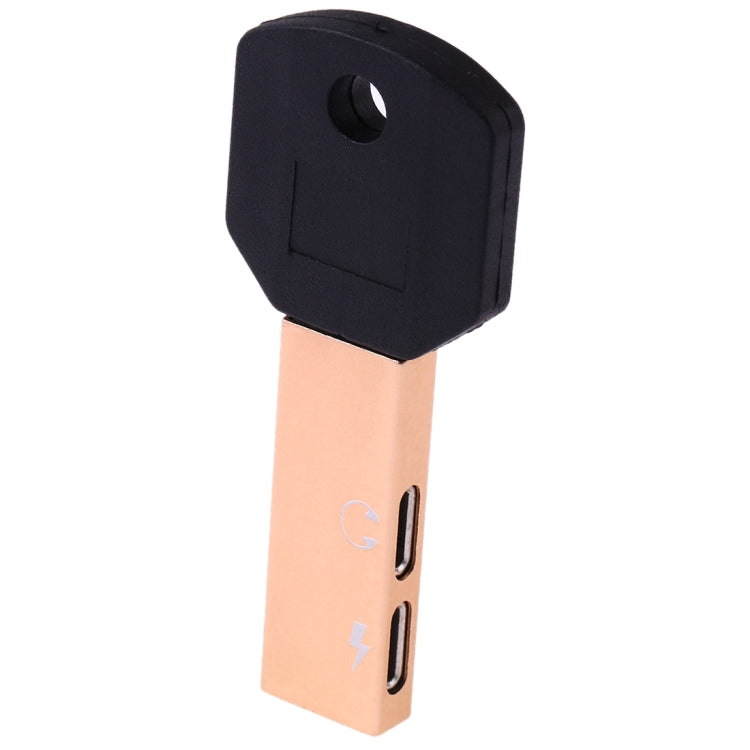 RC16 Dual 8 Pin Female to 8 Pin Male Key Shape Mini Portable Audio & Charge Adapter(Gold) - Converter & Adapter by PMC Jewellery | Online Shopping South Africa | PMC Jewellery | Buy Now Pay Later Mobicred