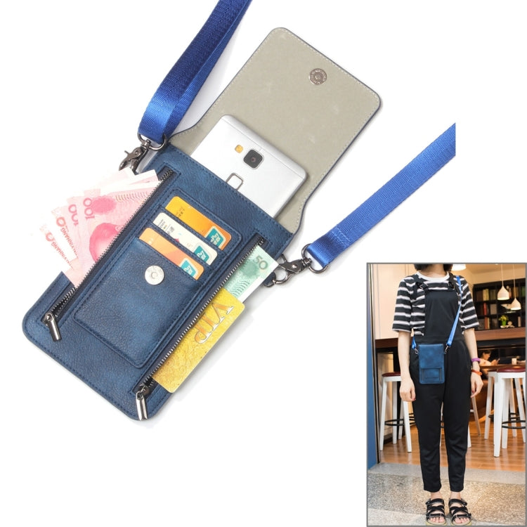 6.3 inch and Below Universal PU Leather Double Zipper Shoulder Carrying Bag with Card Slots & Wallet for Sony, Huawei, Meizu, Lenovo, ASUS, Cubot, Oneplus, Dreami, Oukitel, Xiaomi, Ulefone, Letv, DOOGEE, Vkworld, and other Smartphones (Dark Blue) - More iPhone Cases by PMC Jewellery | Online Shopping South Africa | PMC Jewellery | Buy Now Pay Later Mobicred